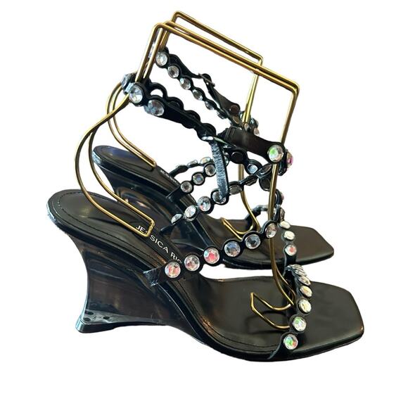 Jessica Rich Diamond Wedge Leather Strappy Embellished Heels NEW EU 38/US 8 - Picture 6 of 9